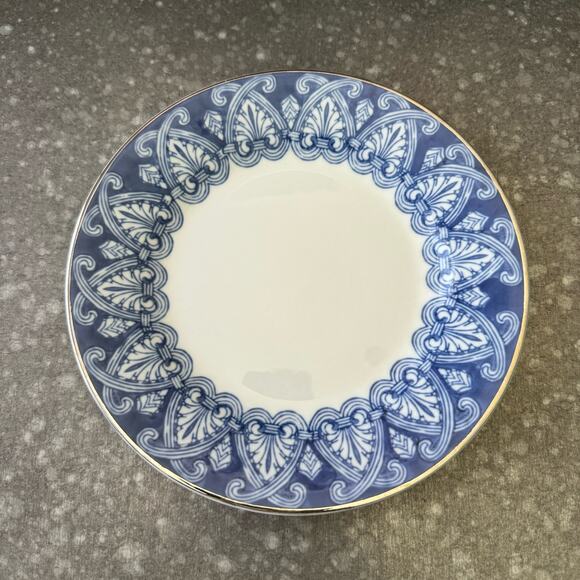 Vintage Bombay 8" Salad Plate Tile Pattern Scrolls Hearts Fans Silver Trim - Picture 2 of 5